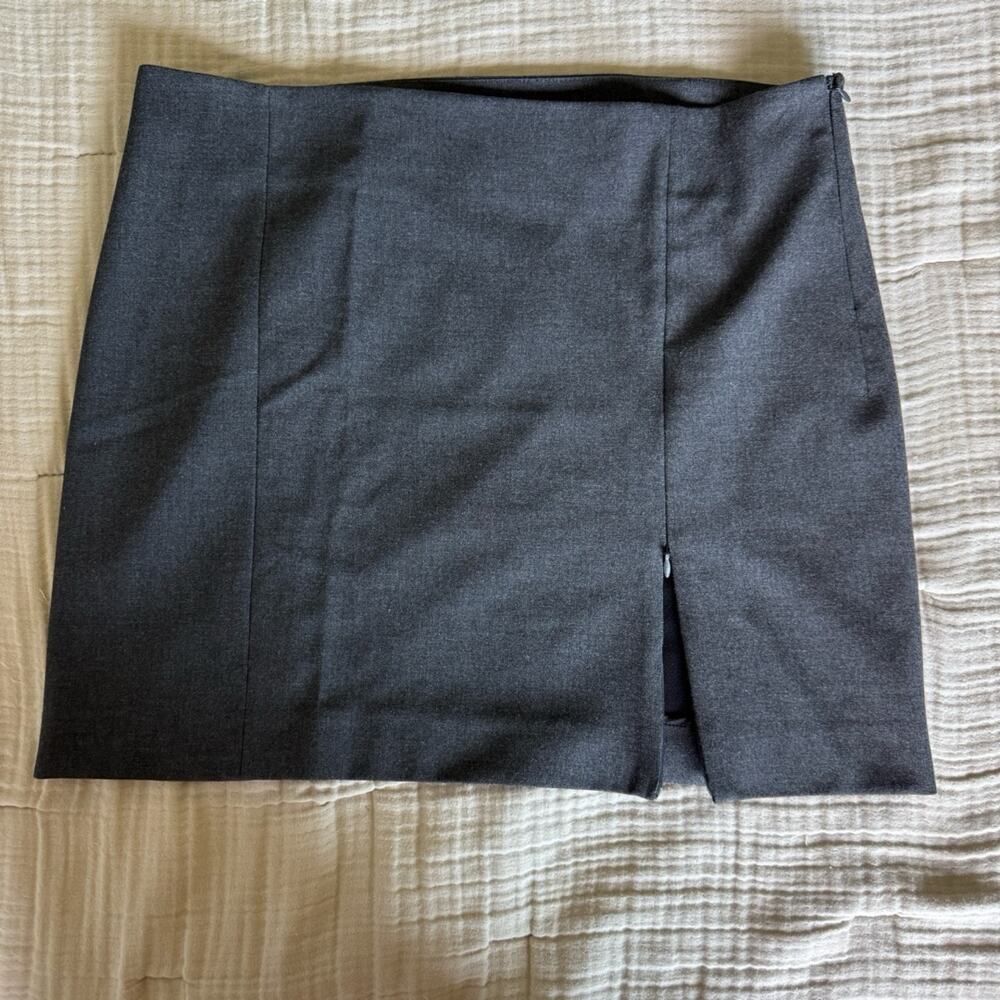 MNG Women's Gray Pencil Mini Skirt Adjustable Side Slit Work Career Size 10